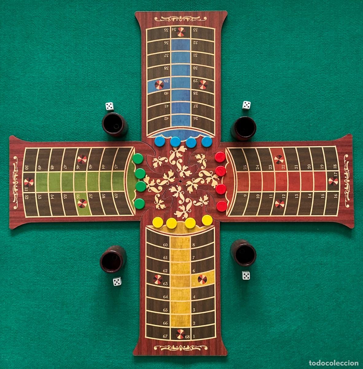 Juegos de mesa: Exclusivo Parch&iacute;s Modular de Ebanister&iacute;a - Madera Noble - Dise&ntilde;o Puzzle - Completo con Estuche