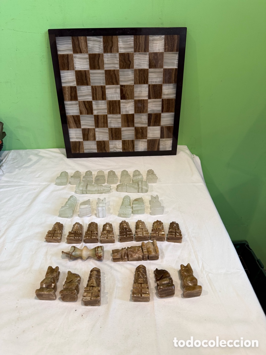 Juegos de mesa: Ajedrez m&aacute;rmol 38x38 cm completo con piezas de piedra natural tallada conjunto cl&aacute;sico decorativo