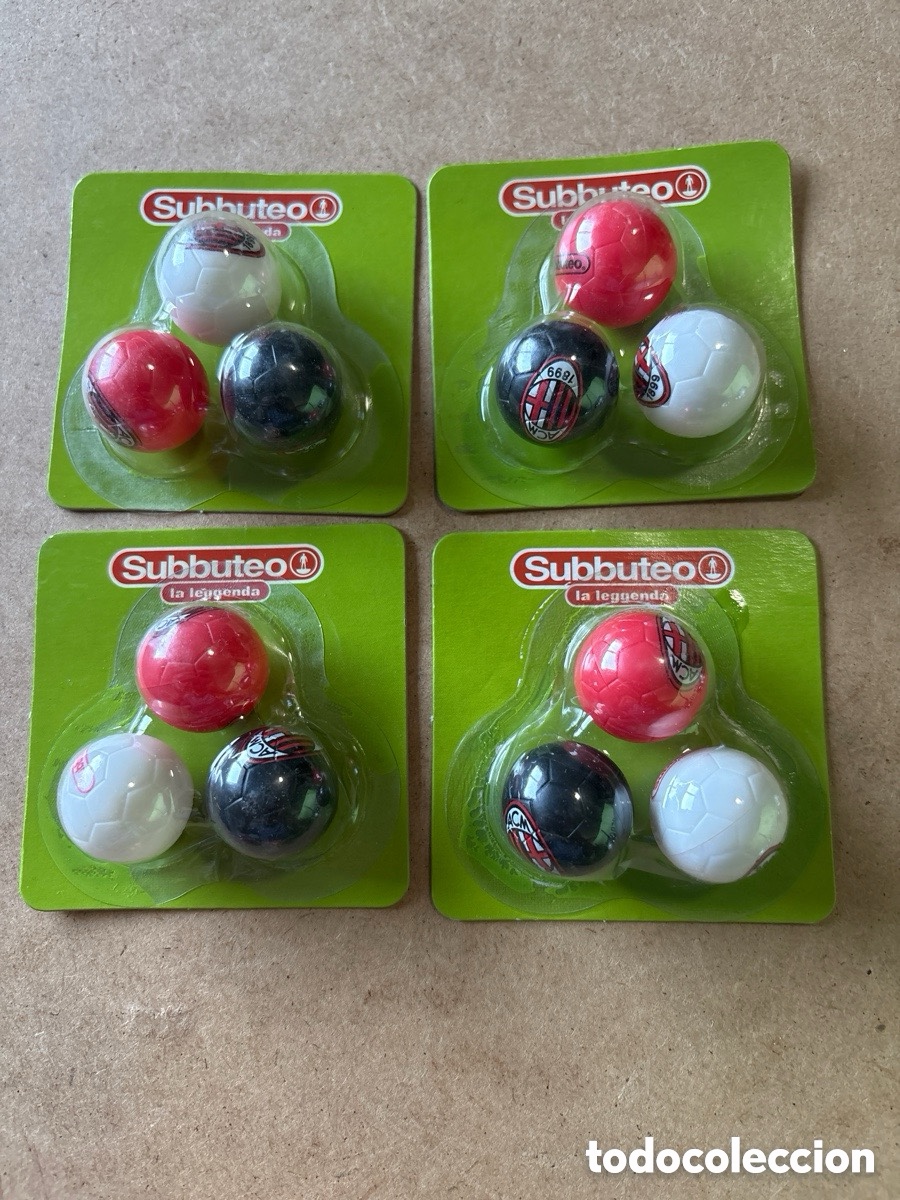 Jogos de mesa: Lote 4 blisters pelotas Mil&aacute;n, Subbuteo (A20)
