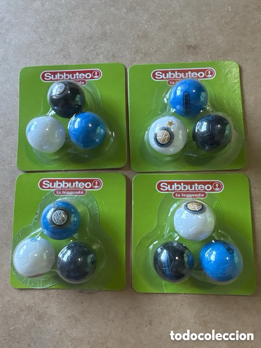 Juegos de mesa: Lote 4 blisters pelotas Inter de Mil&aacute;n, Subbuteo (A20)