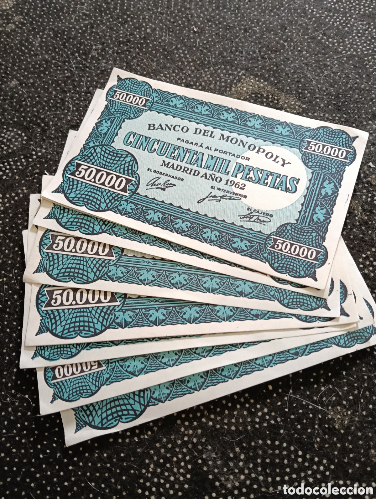 Juegos de mesa: Monopoly 1962 - 9 billetes de 50.000 pts, en un estado normal.