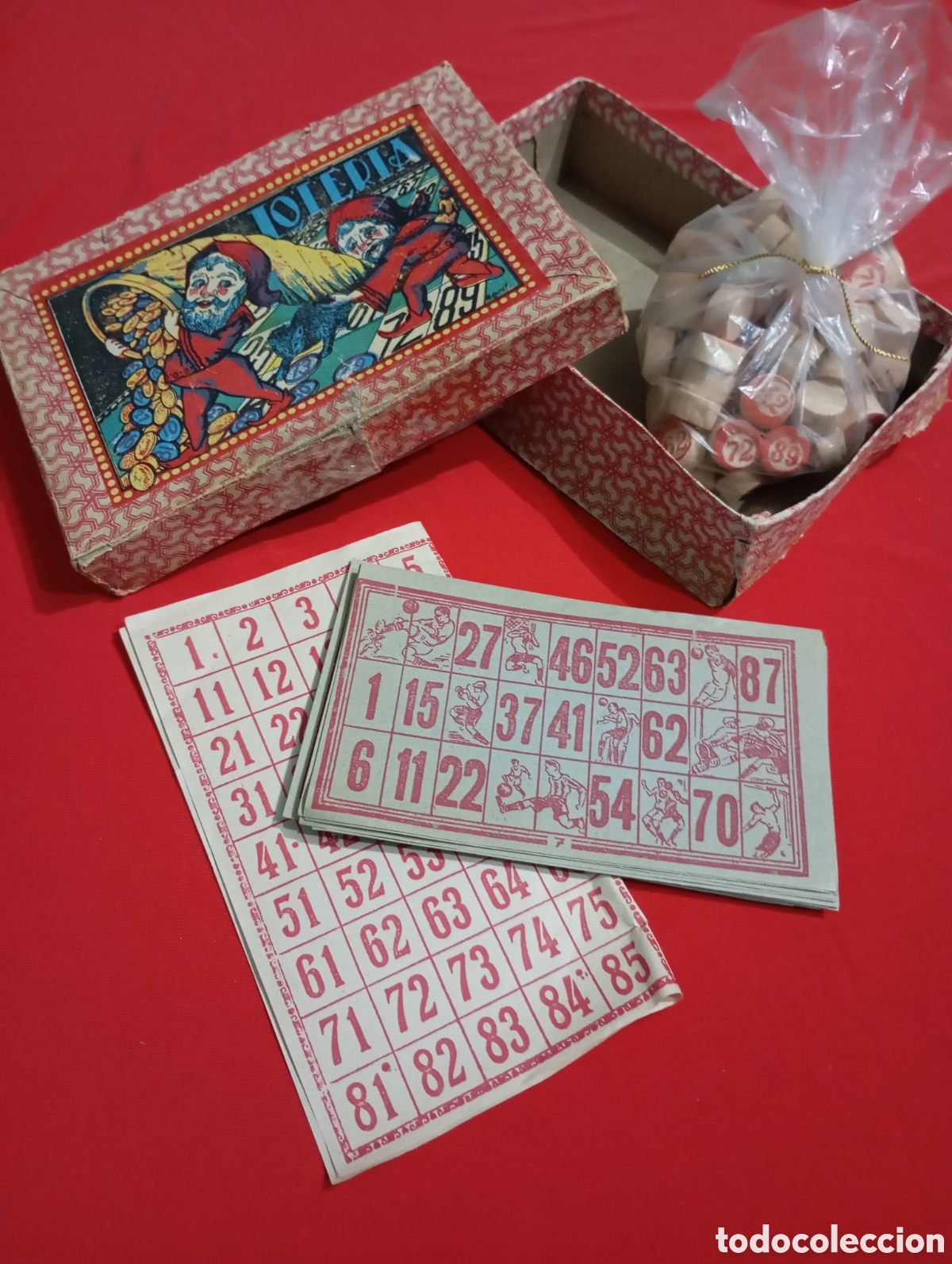 Board Games: Antiguo juego Loter&iacute;a 89 Fichas de madera 12 Cartones F&uacute;tbol. Bingo Juego de Mesa Retro a&ntilde;os 30/40