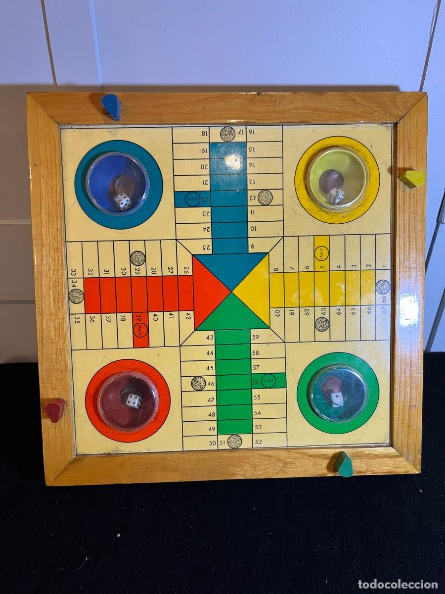 Juegos de mesa: Parch&iacute;s autom&aacute;tico vintage madera juego mesa retro a&ntilde;os 70 dados mec&aacute;nicos tablero cl&aacute;sico