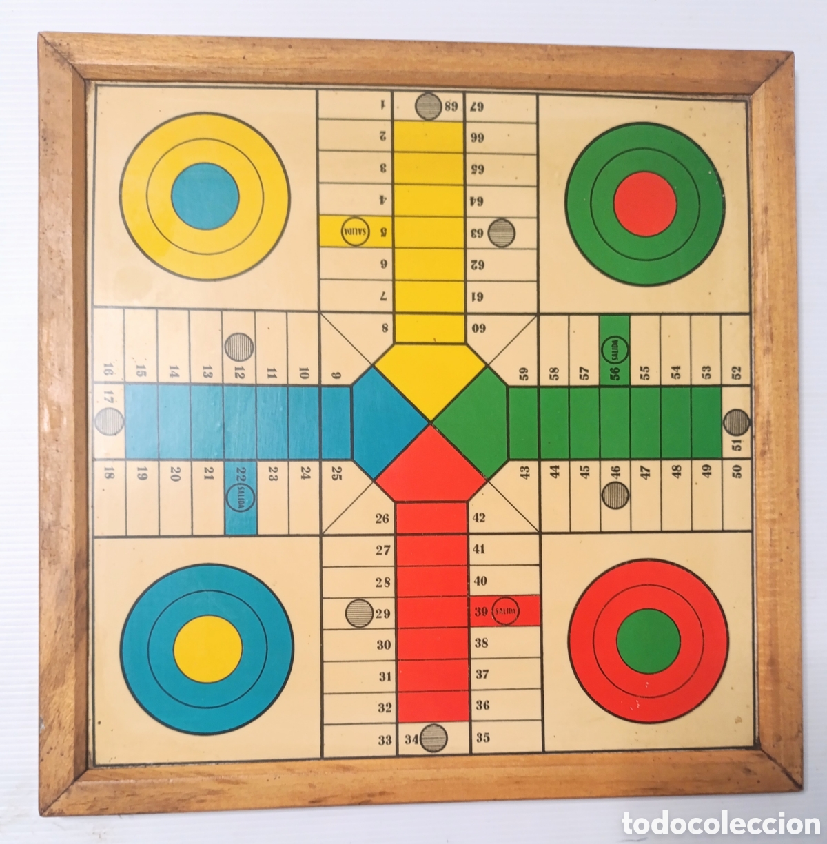 Juegos de mesa: Antiguo tablero de parch&iacute;s y damas .Marco de madera