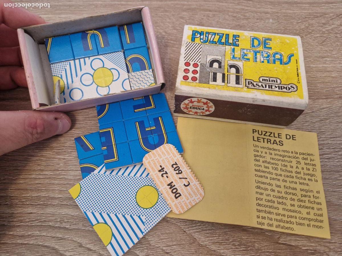 Juegos de mesa: antigua caja con juegos de mesa Educa Puzzle letras mini pasatiempos cerillas piezas juguete kiosko