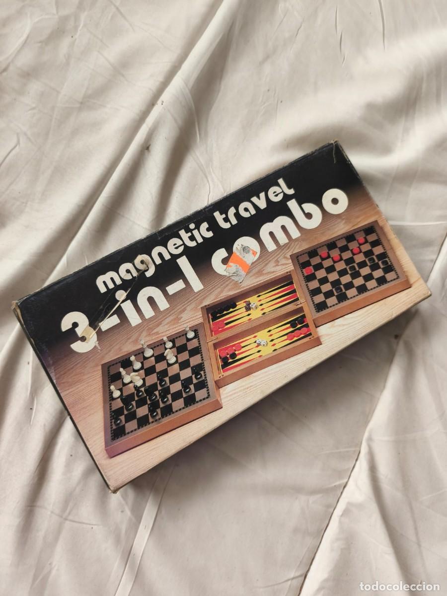 Juegos de mesa: Juego de viaje . 3 en 1 magnetico . Vintage . ajedrez, damas y backgammon. Caja original