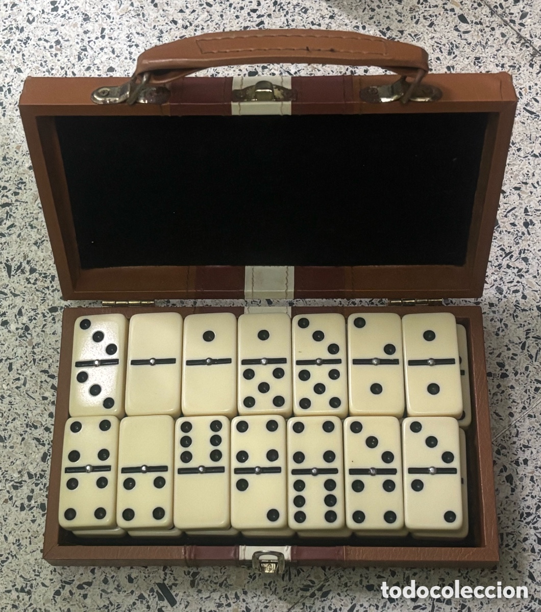Juegos de mesa: Domin&oacute; Vintage Cl&aacute;sico Completo - Estuche Malet&iacute;n de Cuero/Piel Sint&eacute;tica