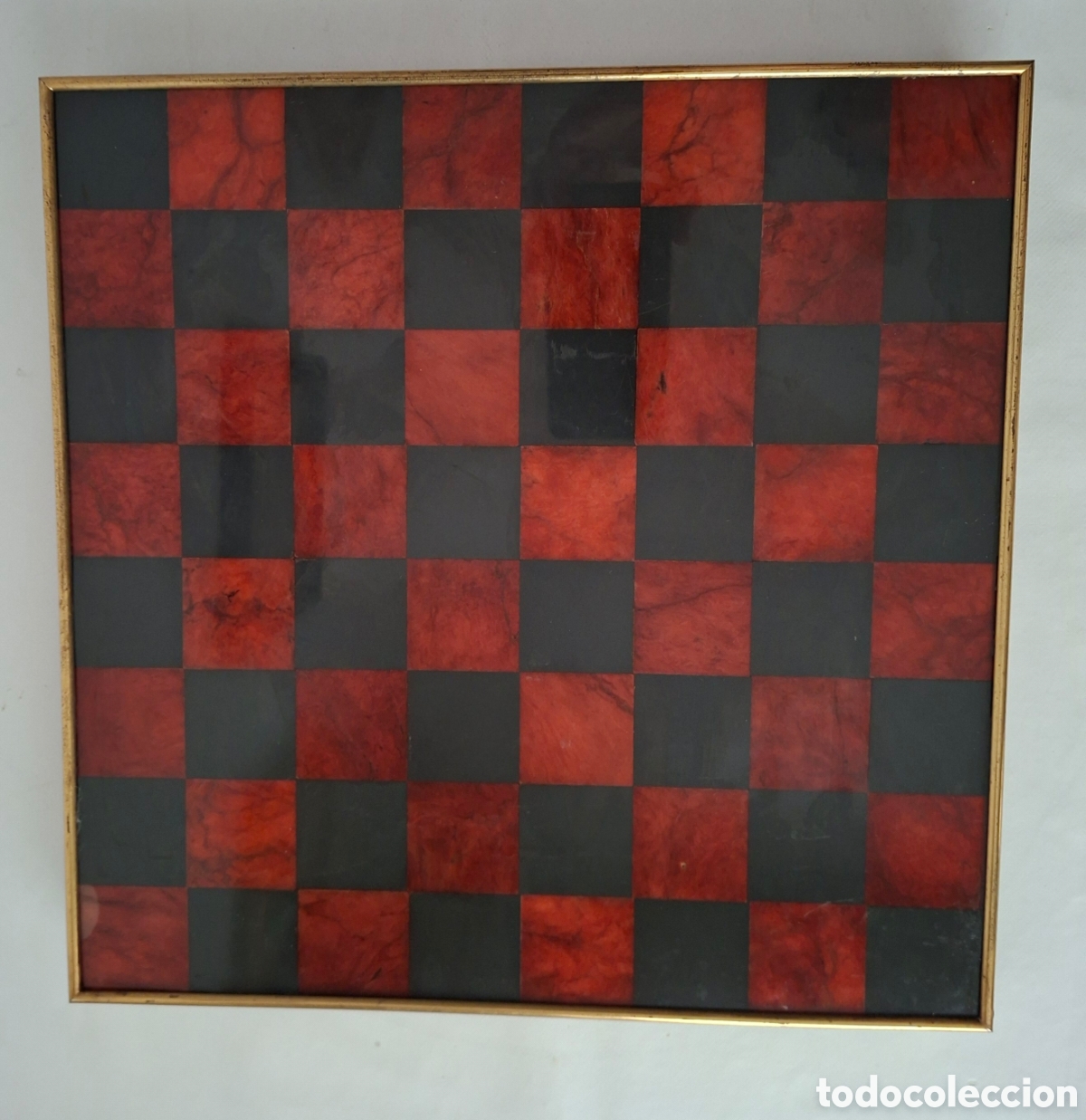 Juegos de mesa: ANTIGUO TABLERO AJEDREZ DAMAS ART D&Eacute;CO M&Aacute;RMOL ROJO / NEGRO y LAT&Oacute;N