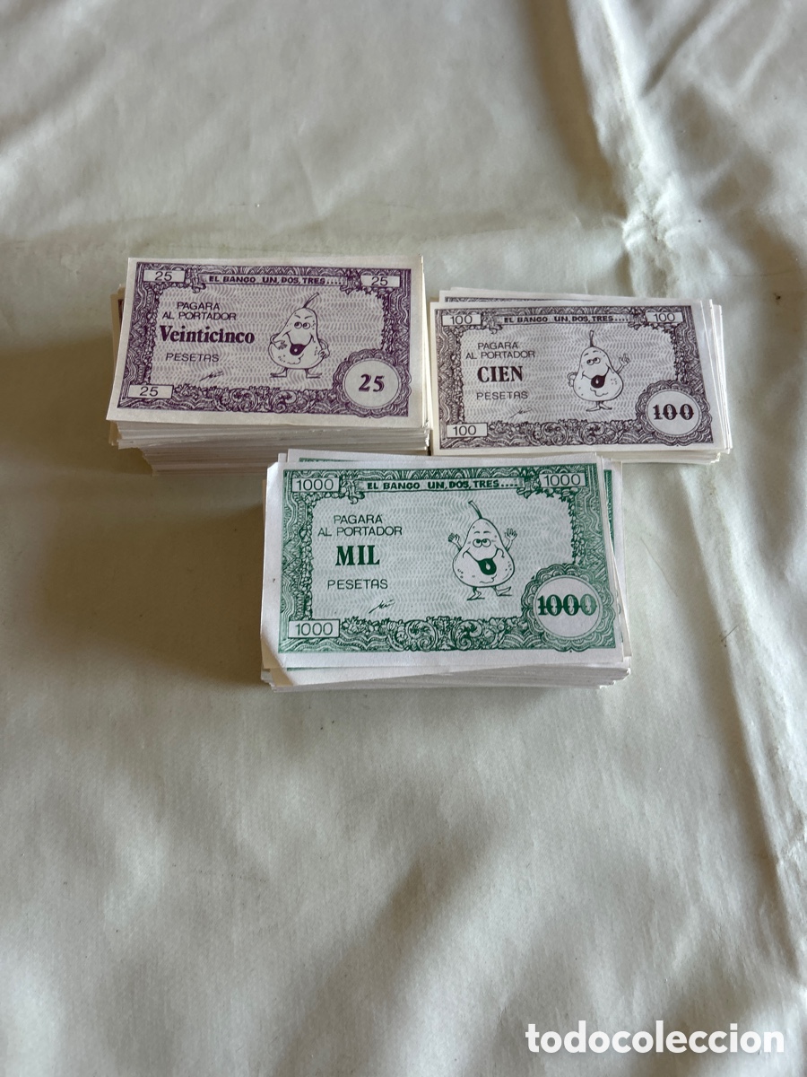 Juegos de mesa: Lote +100 billetes Juego La pera &lsquo; Un dos tres&rsquo;