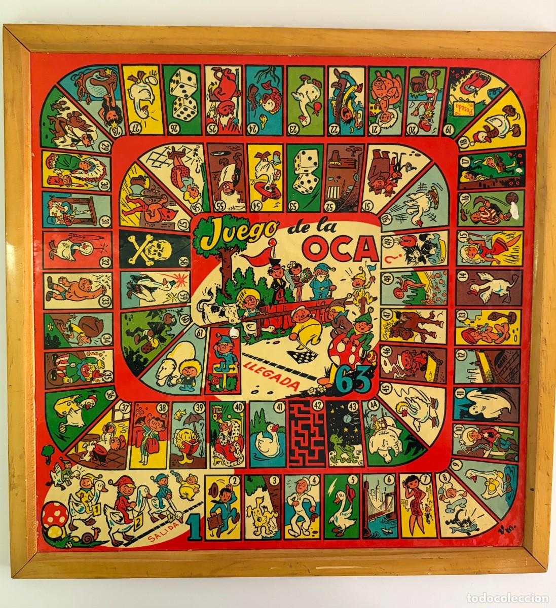 Juegos de mesa: Antiguo tablero reversible Juego de la Oca y Parch&iacute;s Vicente Mallol a&ntilde;os 60-70 enmarcado