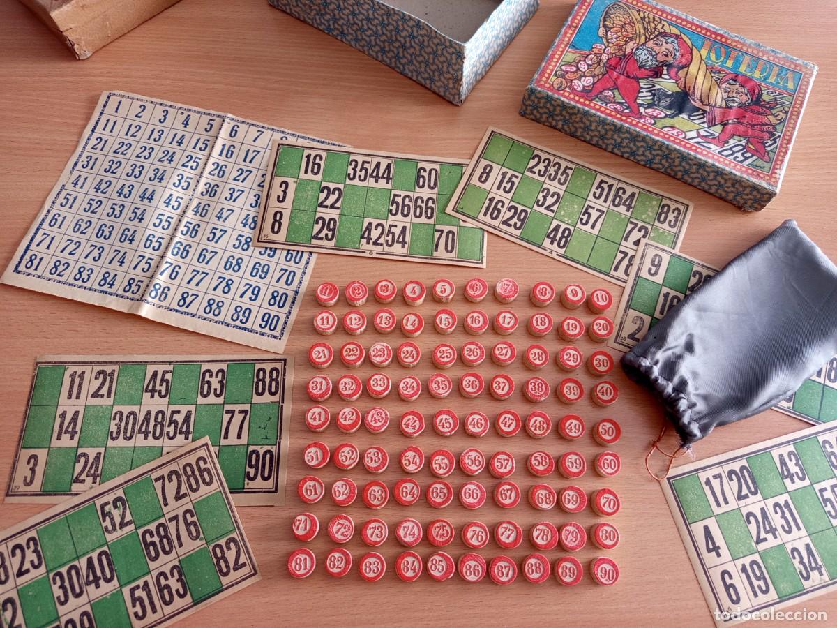 Juegos de mesa: Antiguo juego de Loter&iacute;a / Bingo tradicional - A&ntilde;os 30-40 - Fichas de madera COMPLETO