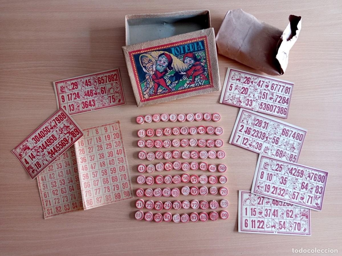 Juegos de mesa: Antiguo juego Loter&iacute;a / Bingo completo a&ntilde;os 30/40 - 90 fichas madera - COMPLETO