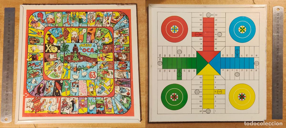 Juegos de mesa: Tablero de Juego de la Oca y Parchis de 4 jugadores cayro de madera o similar, unos 30 x 30 cm