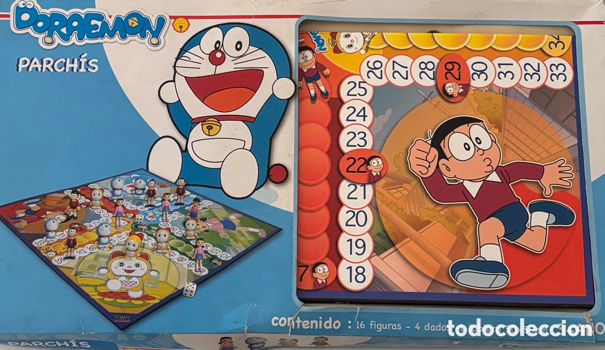Juegos de mesa: Parch&iacute;s Doraemon original completo figuras y dados juego mesa infantil colecci&oacute;n anime