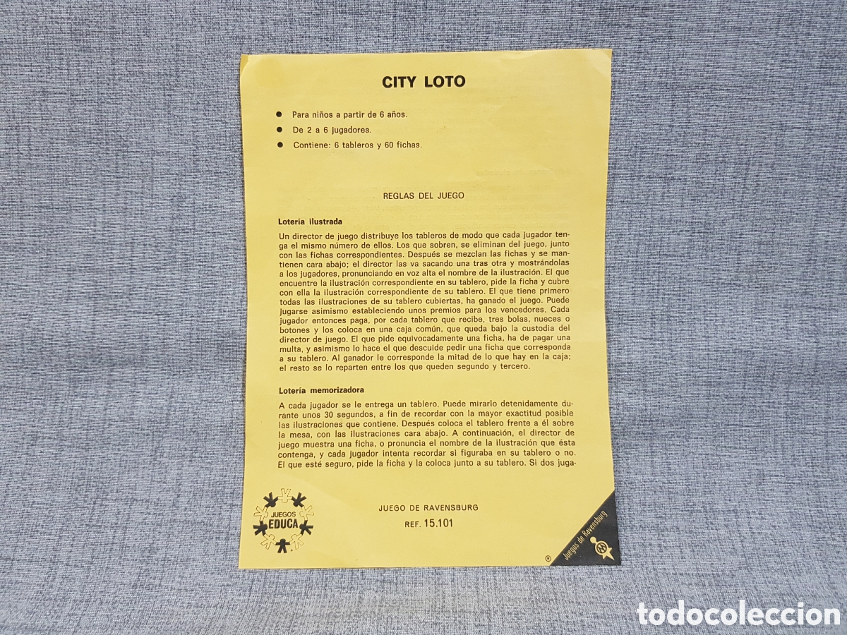 Juegos de mesa: CITY LOTO JUEGOS EDICA RAVENSBURG REF 15.101 DOCUMENTO DE REGLAS DEL JUEGO
