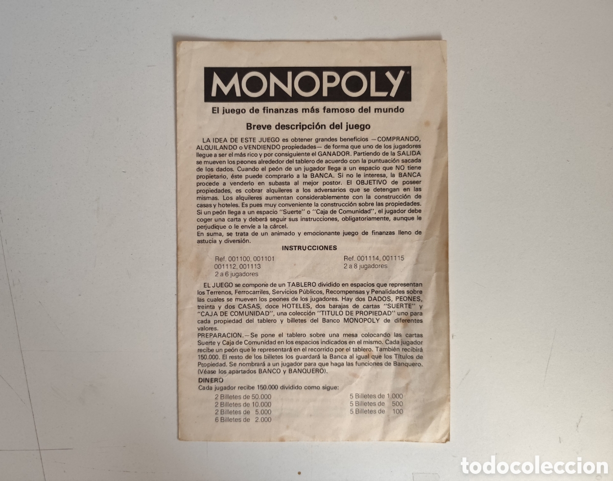 Juegos de mesa: Monopoly Borras. Manual de Instrucciones. 1982. Juego