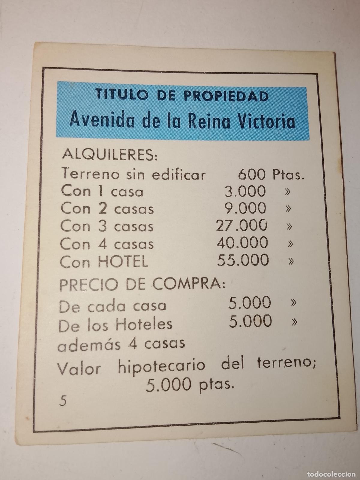 Juegos de mesa: FICHA TARJETA DEL JUEGO MONOPOLY A&Ntilde;OS 70S COMPLETE SUS FALTAS, SE VENDE LA DE LA FOTO