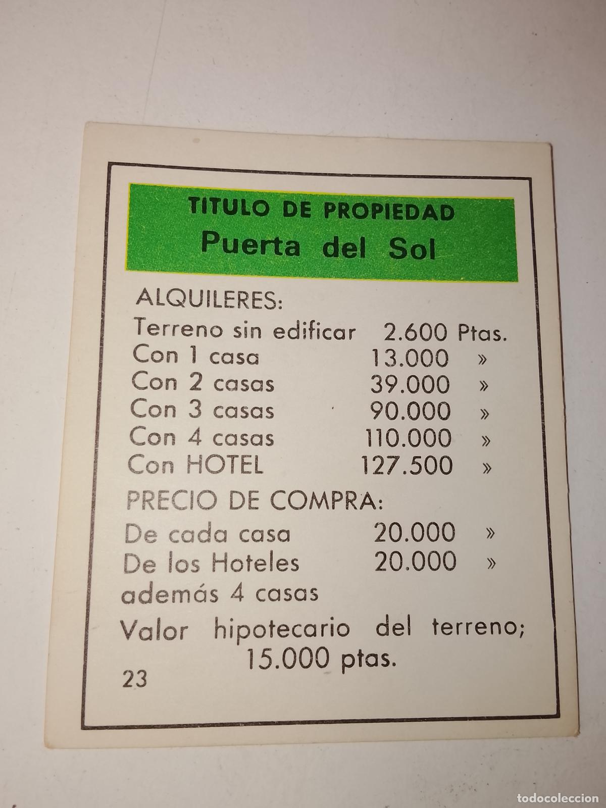 Juegos de mesa: FICHA TARJETA DEL JUEGO MONOPOLY A&Ntilde;OS 70S COMPLETE SUS FALTAS, SE VENDE LA DE LA FOTO