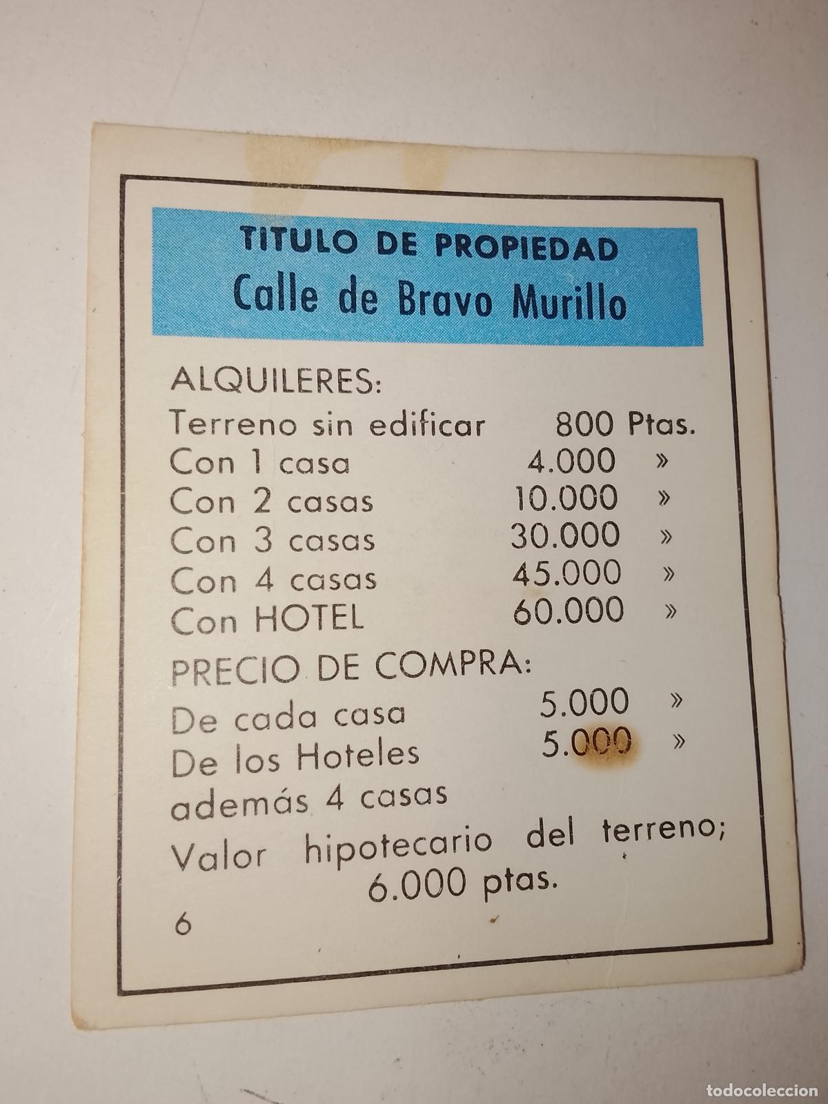 Juegos de mesa: FICHA TARJETA DEL JUEGO MONOPOLY A&Ntilde;OS 70S COMPLETE SUS FALTAS, SE VENDE LA DE LA FOTO