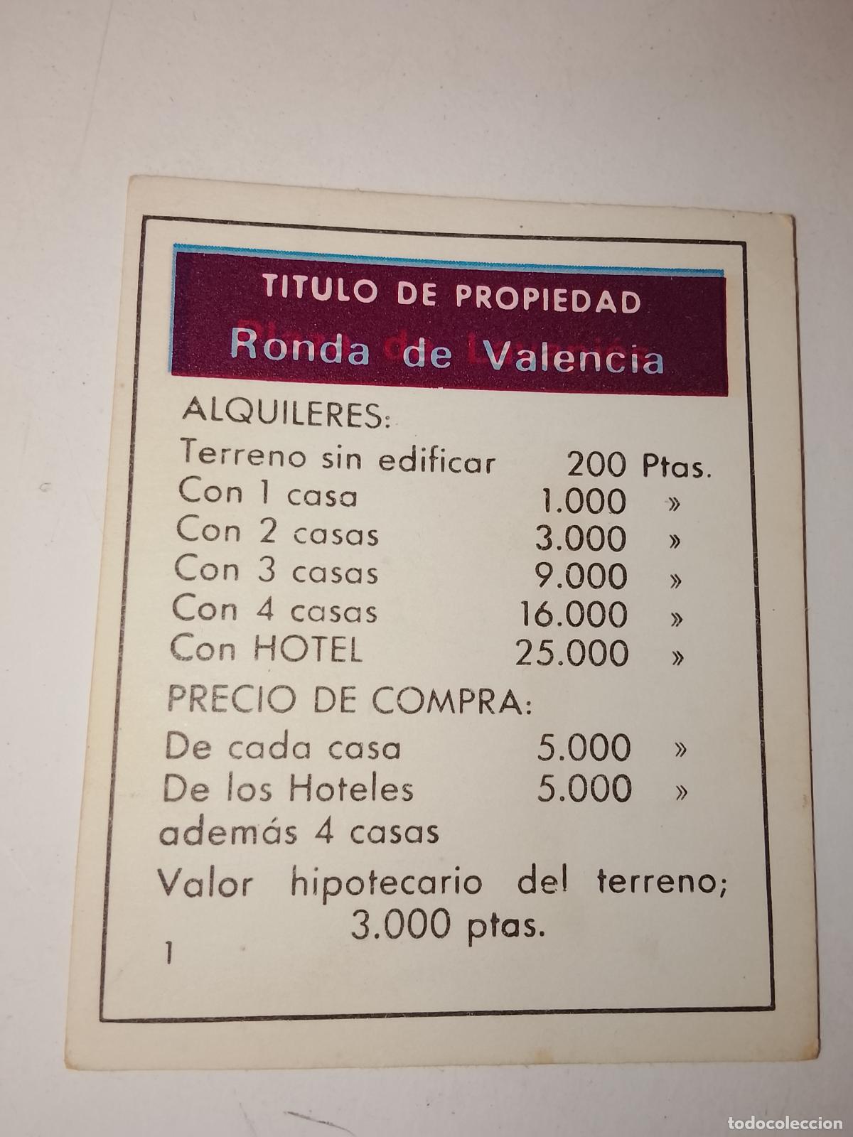 Juegos de mesa: FICHA TARJETA DEL JUEGO MONOPOLY A&Ntilde;OS 70S COMPLETE SUS FALTAS, SE VENDE LA DE LA FOTO
