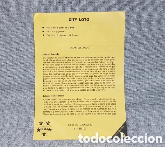 Juegos de mesa: CITY LOTO EDUCA RAVENSBURG REF 15.101 FOLIO REGLAS DEL JUEGO