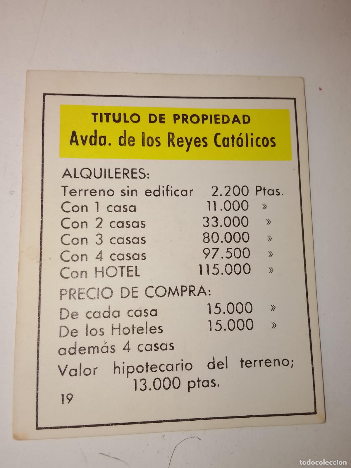 Juegos de mesa: FICHA TARJETA DEL JUEGO MONOPOLY A&Ntilde;OS 70S COMPLETE SUS FALTAS, SE VENDE LA DE LA FOTO