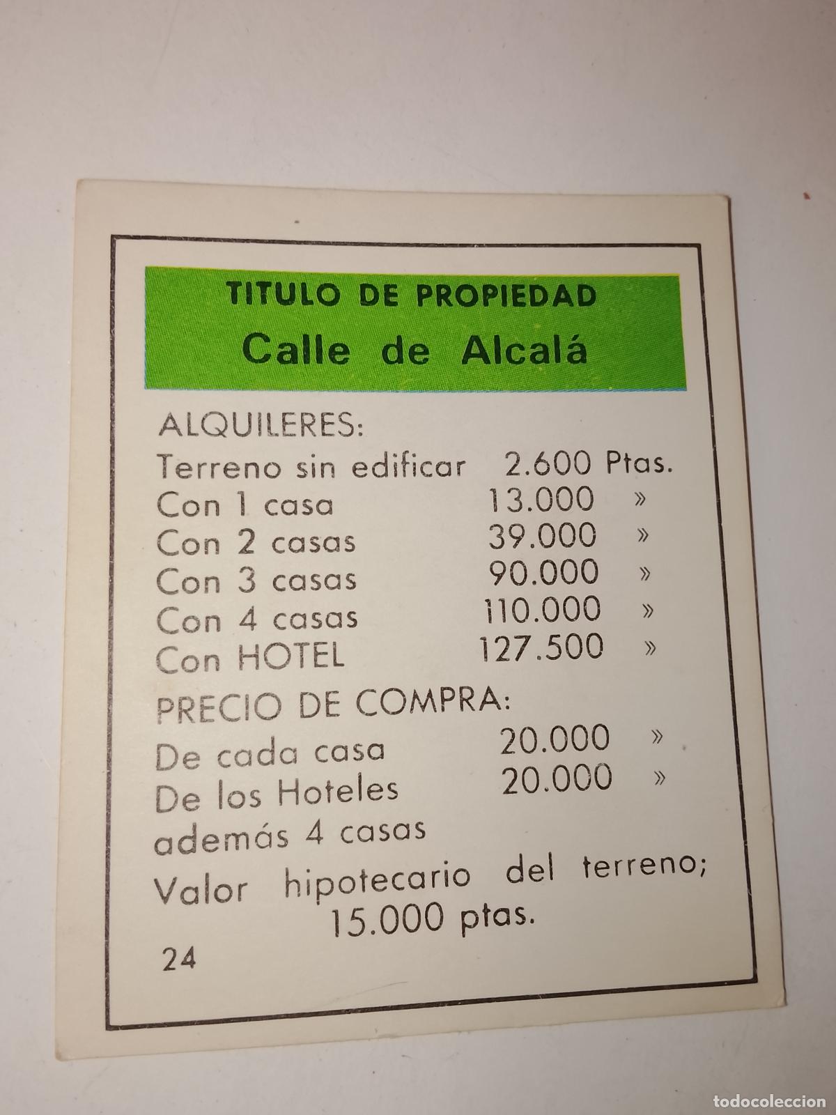 Juegos de mesa: FICHA TARJETA DEL JUEGO MONOPOLY A&Ntilde;OS 70S COMPLETE SUS FALTAS, SE VENDE LA DE LA FOTO