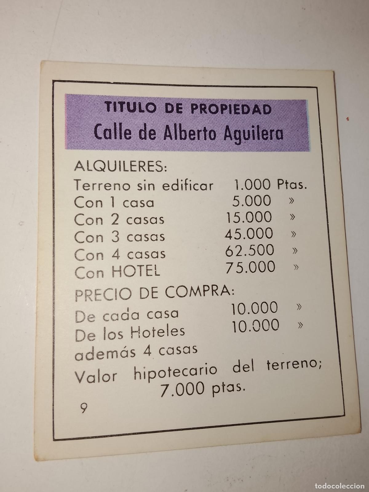 Juegos de mesa: FICHA TARJETA DEL JUEGO MONOPOLY A&Ntilde;OS 70S COMPLETE SUS FALTAS, SE VENDE LA DE LA FOTO