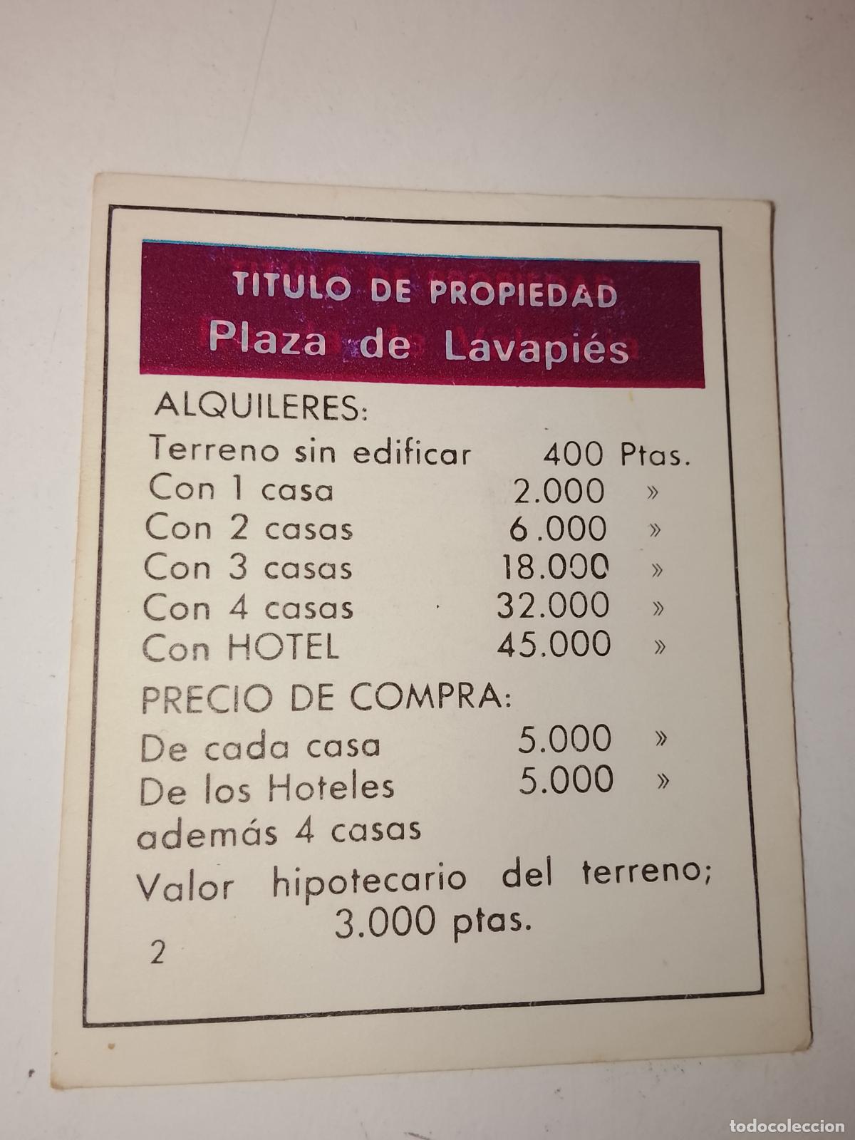 Juegos de mesa: FICHA TARJETA DEL JUEGO MONOPOLY A&Ntilde;OS 70S COMPLETE SUS FALTAS, SE VENDE LA DE LA FOTO
