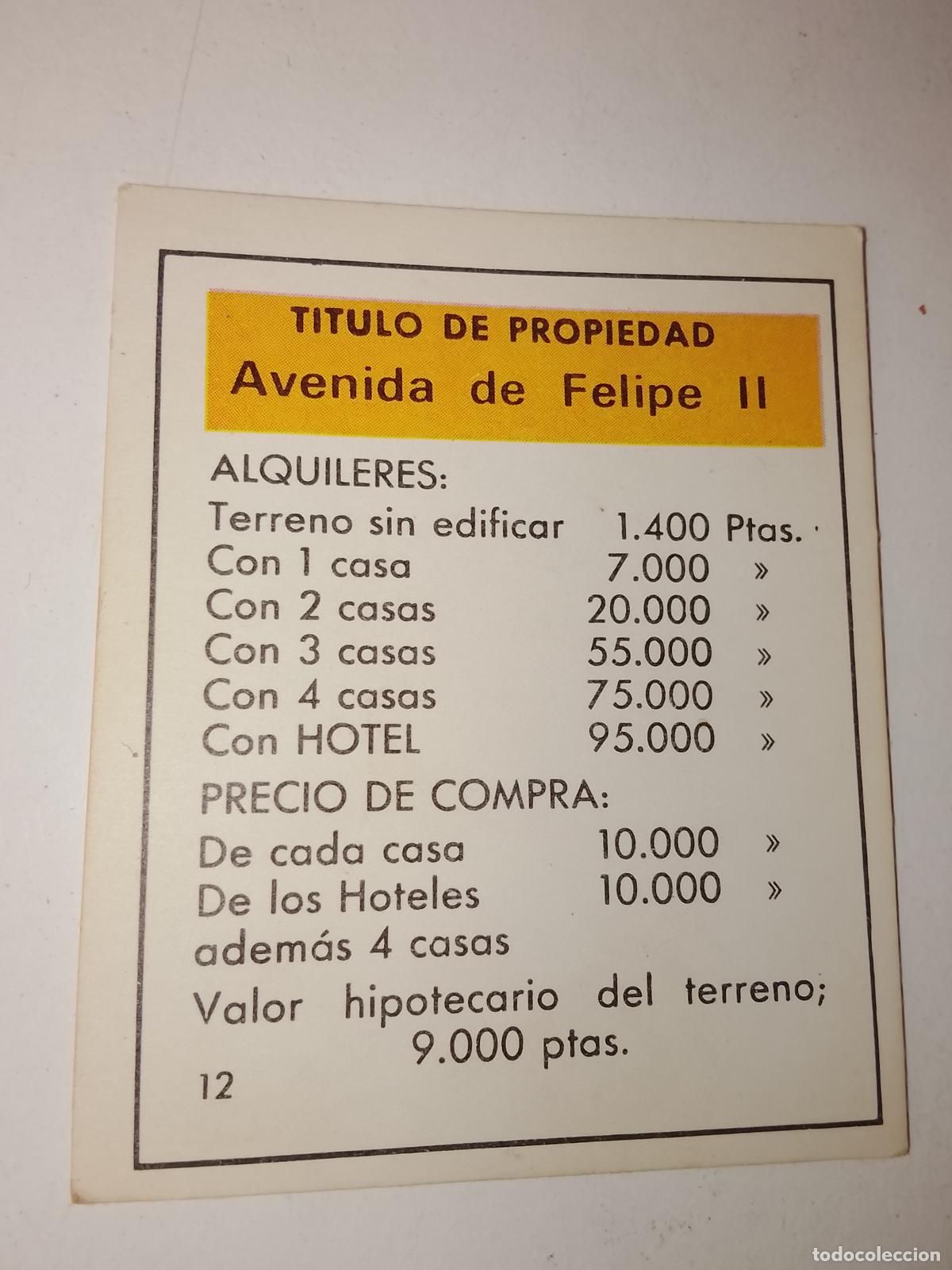 Juegos de mesa: FICHA TARJETA DEL JUEGO MONOPOLY A&Ntilde;OS 70S COMPLETE SUS FALTAS, SE VENDE LA DE LA FOTO