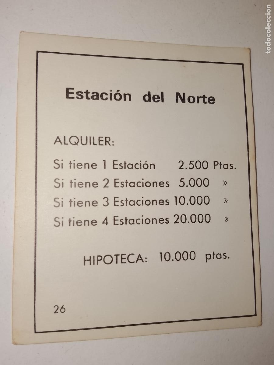 Juegos de mesa: FICHA TARJETA DEL JUEGO MONOPOLY A&Ntilde;OS 70S COMPLETE SUS FALTAS, SE VENDE LA DE LA FOTO