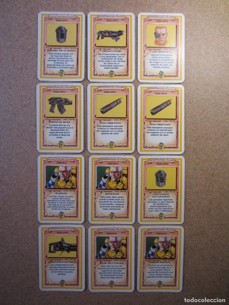 Juegos de mesa: Lote 12 Cartas Misi&oacute;n, Equipo y Ordenes Amarillo. Repuestos Space Crusade Cruzada Estelar MB