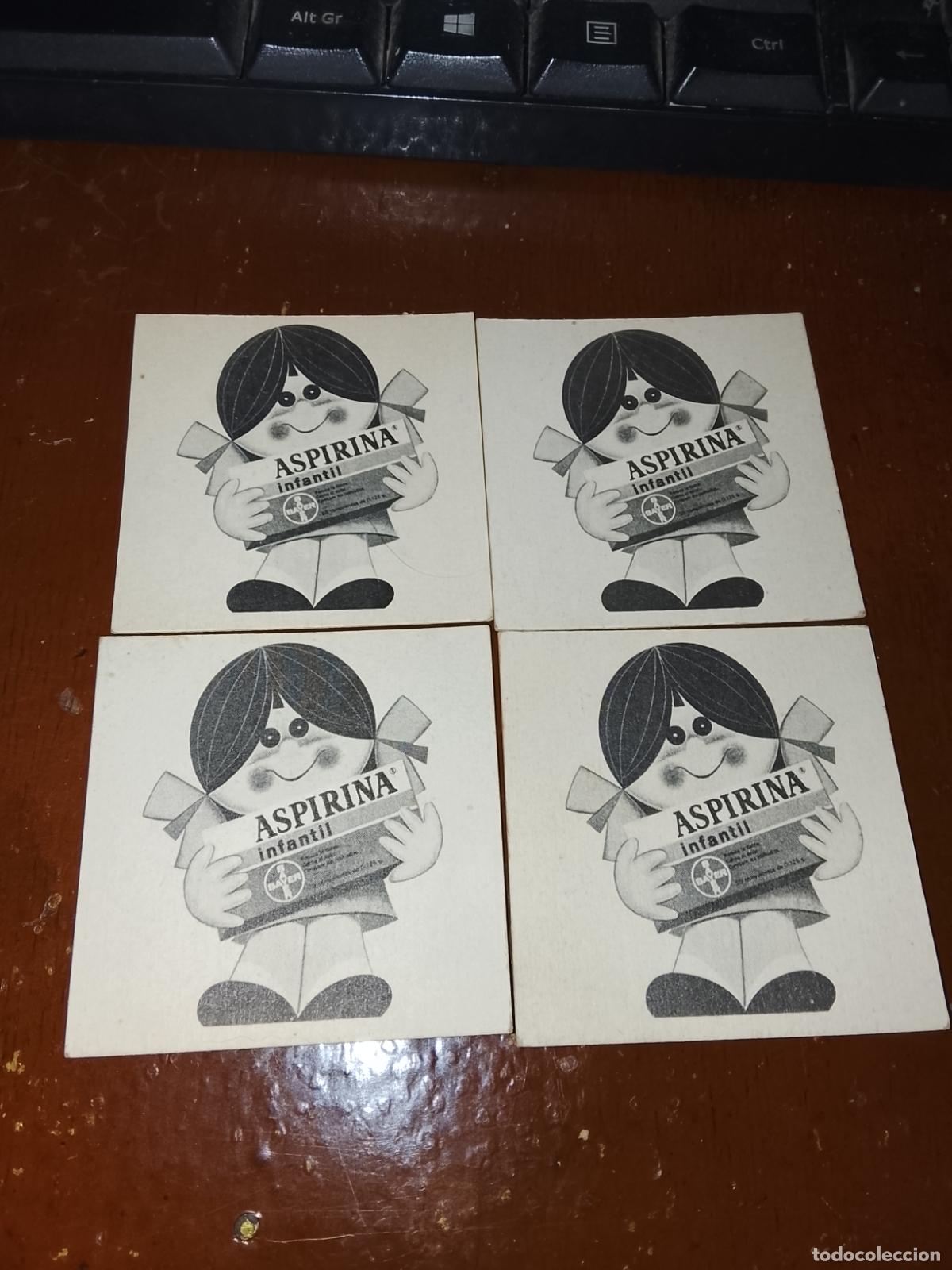 Juegos de mesa: Lote 4 Fichas Domin&oacute; Publicitario - Aspirina Infantil Bayer - A&ntilde;os 70 - 5,6 x 5,6 cm (Repuestos)