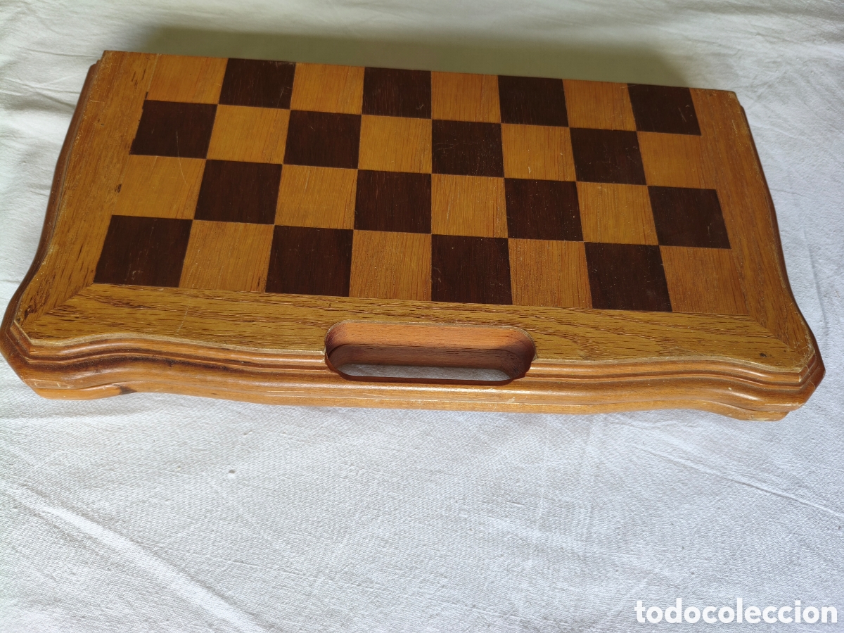 Juegos de mesa: Ajedrez Damas Backgammon Malet&iacute;n Madera A&ntilde;os 70