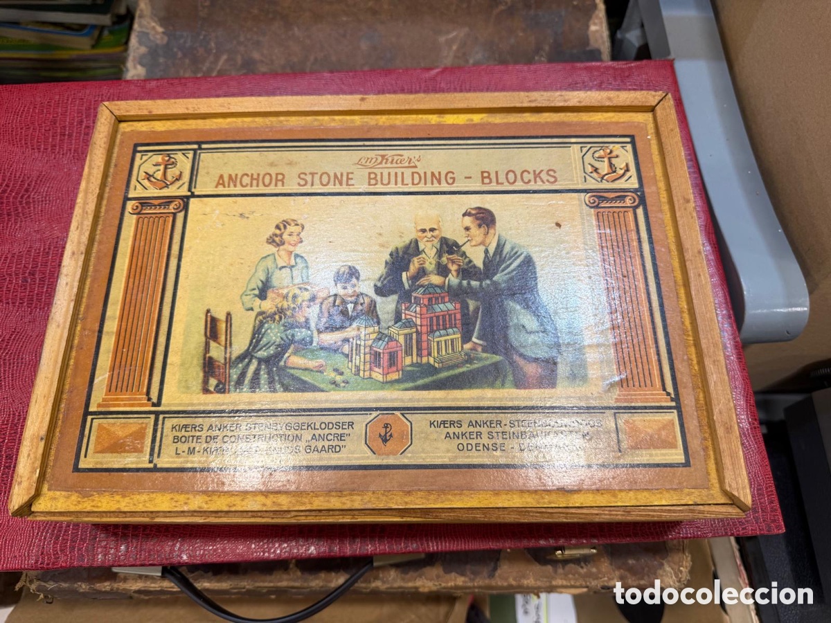 Juegos de mesa: Antiguo juego de bloques vintage, anchor building block, completo