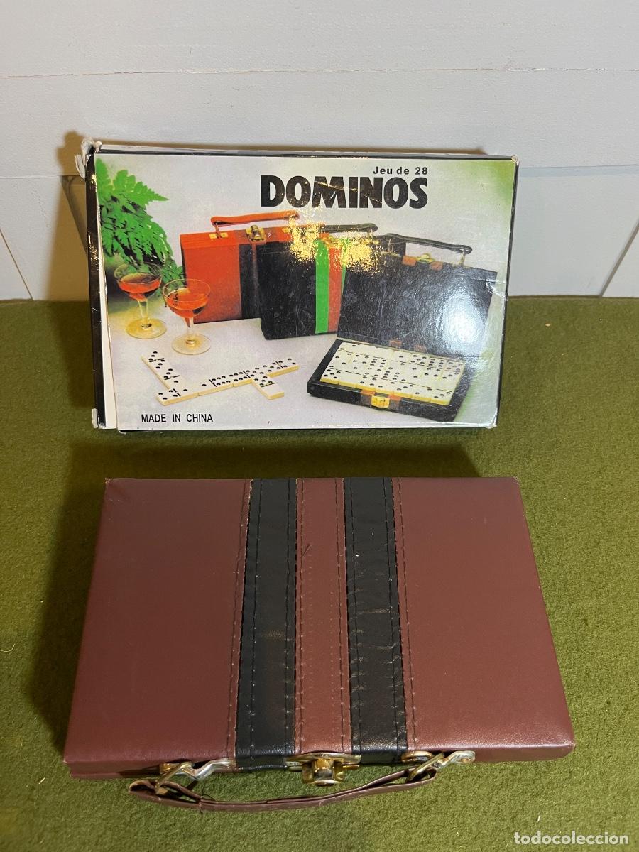 Jeux de table: Antiguo Domin&oacute; 28 Fichas con Perno Central Completo Malet&iacute;n S&iacute;mil Piel con Caja Original Vintage
