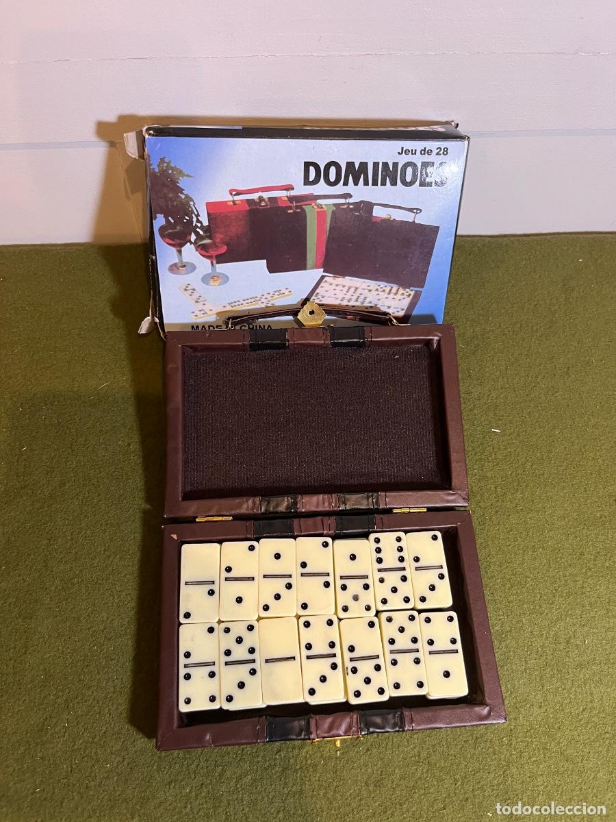 Jogos de mesa: Juego de Domin&oacute; Vintage 28 Fichas con Perno Met&aacute;lico Central &ndash; Malet&iacute;n S&iacute;mil Piel &ndash; Completo con Caj