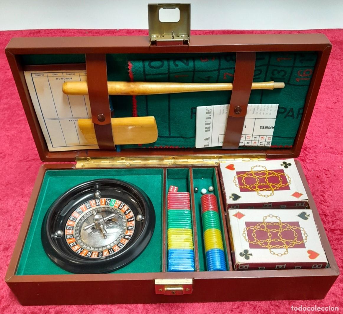 Juegos de mesa: Conjunto de JUEGOS DE MESA Ruleta baraja Fichas en su Estuche con llave