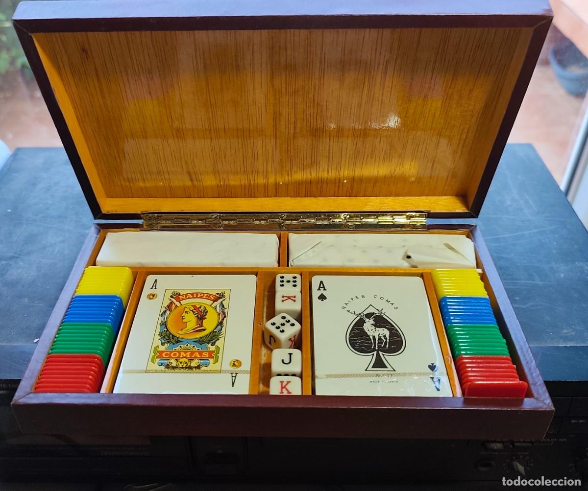 Juegos de mesa: ESTUCHE DE JUEGOS CON 2 BARAJAS COMAS + DADOS + DOMINO + FICHAS - TODO SIN USAR - FOTOS ADIC.