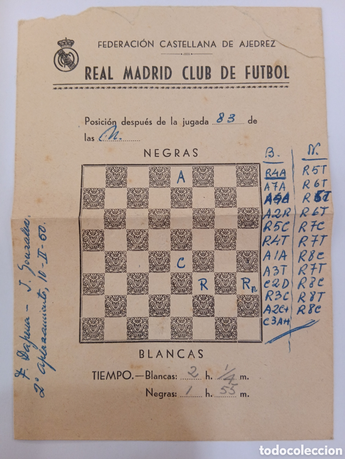 Juegos de mesa: Plantilla oficial de Aplazamiento de la hist&oacute;rica secci&oacute;n de Ajedrez del Real Madrid Club de F&uacute;tbol