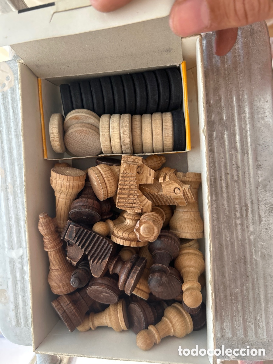 Juegos de mesa: Piezas Ajedrez madera tallada n 3 ingl&eacute;s, made spain + fichas damas