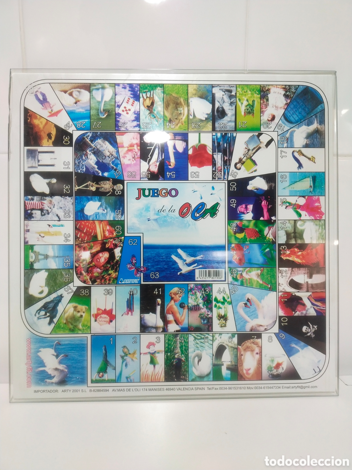 Juegos de mesa: Tablero de cristal del Juego de la Oca fabricado/importado por la empresa ARTY 2001 S.L., Manises