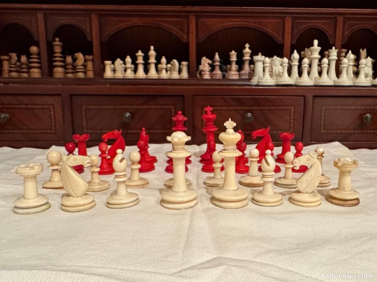 Juegos de mesa: Ajedrez Staunton ingl&eacute;s S.XIX hueso natural, 32 piezas. Rey 6,8mm. Para Coleccionistas