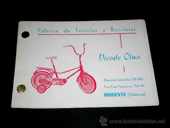 Old Toys: Cat&aacute;logo Vicente Olmo triciclos y bicicletas, 9 hojas. a&ntilde;os 60. .