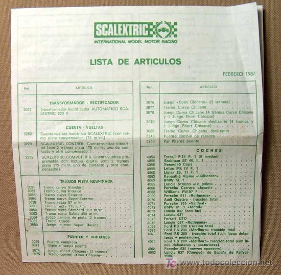 Giocattoli antichi: ORIGINAL SCALEXTRIC, LISTA DE ARTICULOS, FEBRERO DE 1987