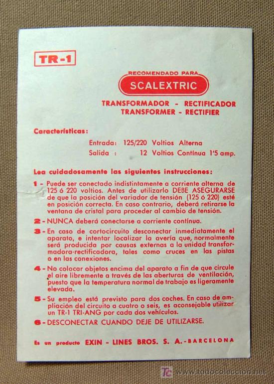 Giocattoli antichi: ORIGINAL SCALEXTRIC, INSTRUCCIONES TRANSFORMADOR, TR 1