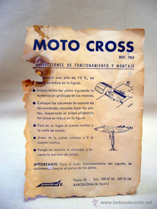 Jouets Anciens: INSTRUCCIONES DE FUNCIONAMIENTO Y MONTAJE, PACTRA, MOTO CROSS REF. 763