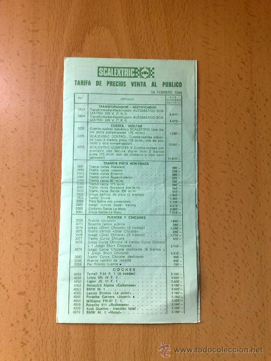 Brinquedos antigos: TARIFA DE VENTA AL PUBLICO 16 FEBRERO 1989 SCALEXTRIC EXIN