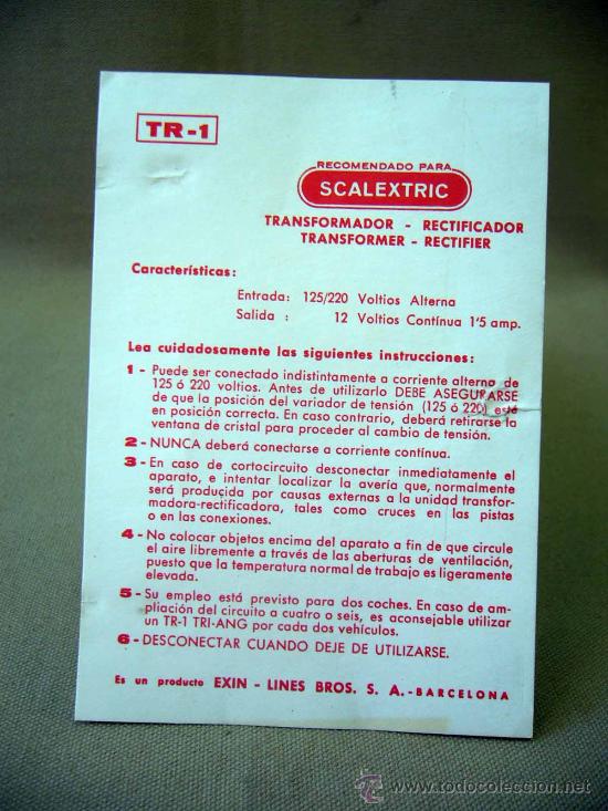 Giocattoli antichi: MANUAL, SCALEXTRIC, INTRUCCIONES, TRANSFORMADOR-RECTIFICADOR, TR-1