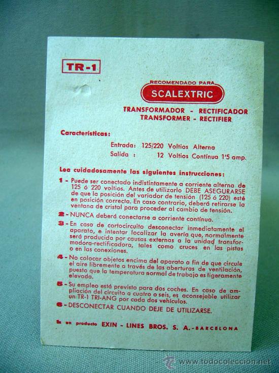 Giocattoli antichi: MANUAL, SCALEXTRIC, INTRUCCIONES, TRANSFORMADOR-RECTIFICADOR, TR-1